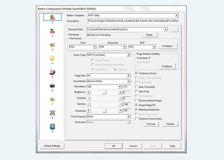 plustek scanner .pdf continuous