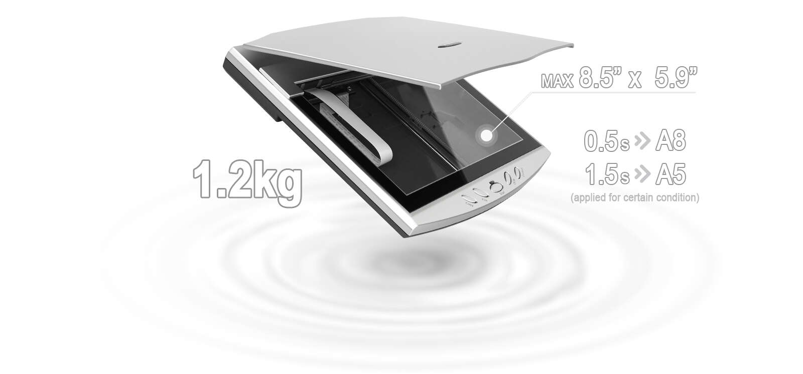 O OpticSlim 550 Plus ocupa menos espaço do que um scanner de mesa plana típica. Ele é uma escolha ideal para usuários que têm espaço limitado.