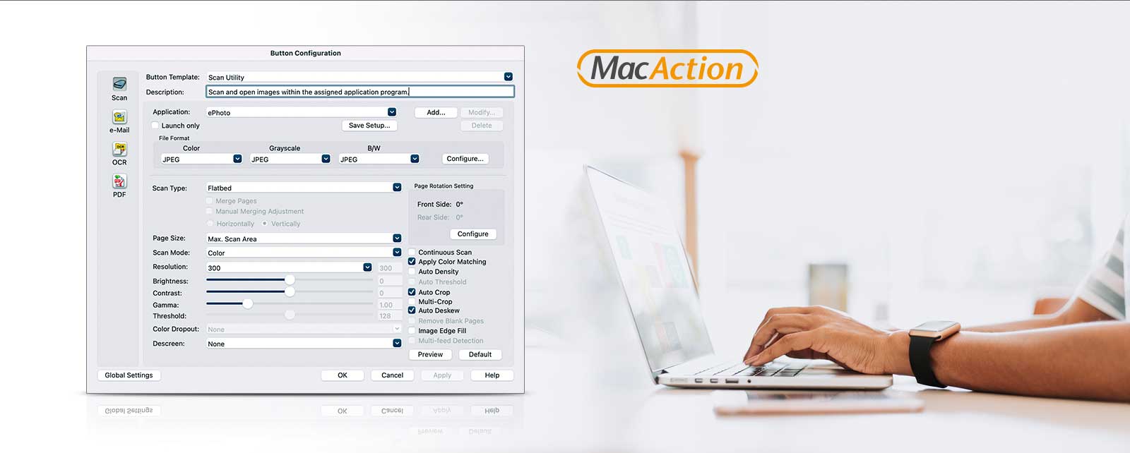 Plustek DocAction & MacAction-Logiciel de gestion des boutons