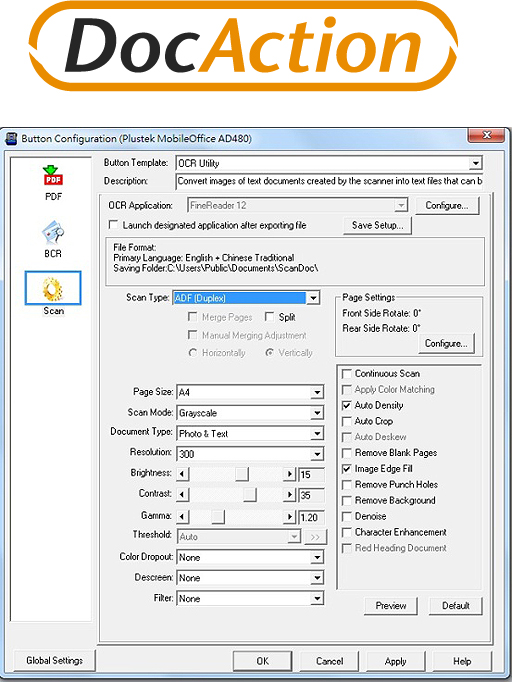 Plustek MobileOffice D30 Occasion scanner format A4 resolution 600 dpi recto  verso