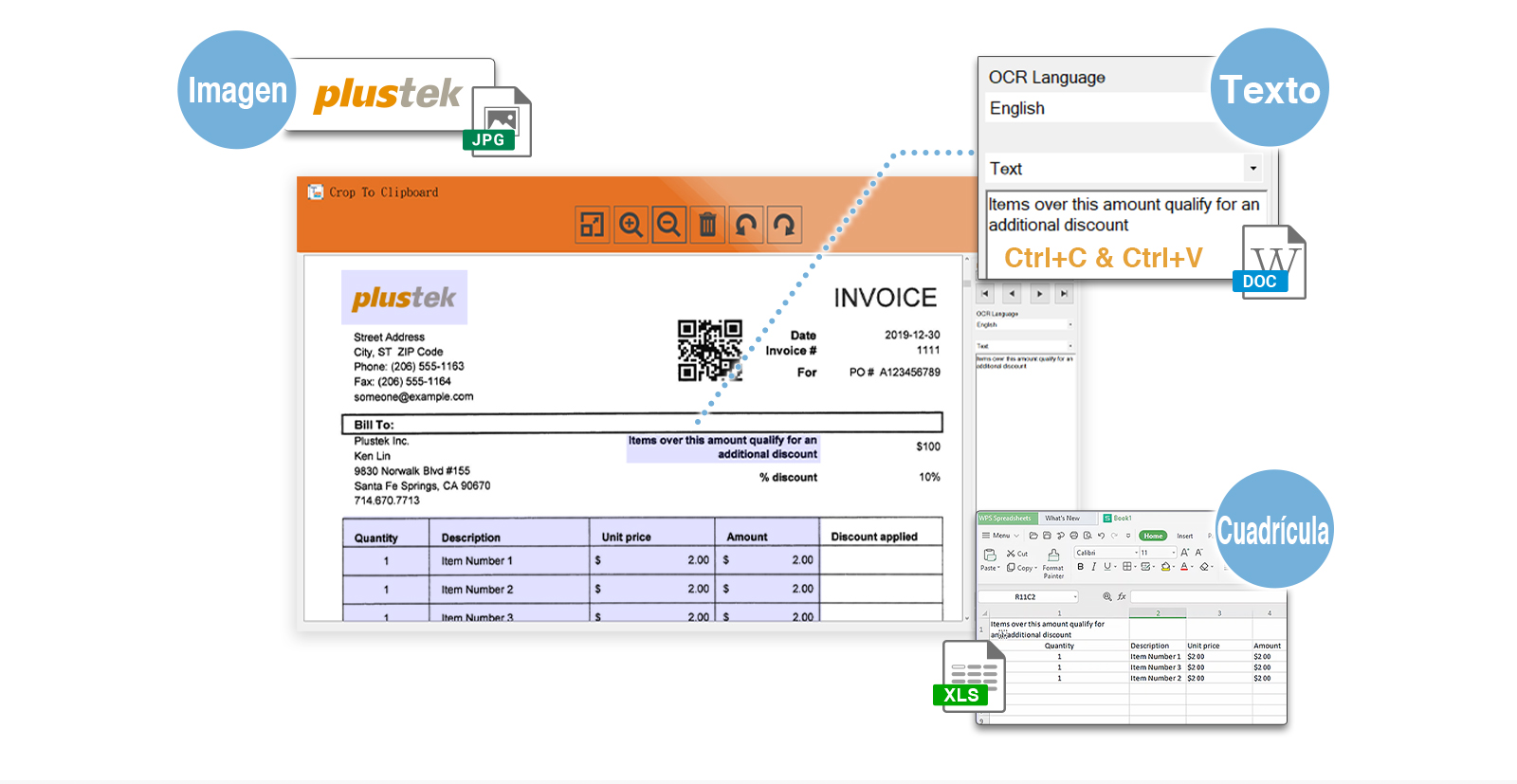 DocAction II está integrado con una herramienta de portapapeles, después de escanear el archivo, puedes recortar y seleccionar el área que deseas copiar, luego pegarla en otro documento. También realizamos OCR al texto y la cuadrícula, para que puedas editar los datos fácilmente.