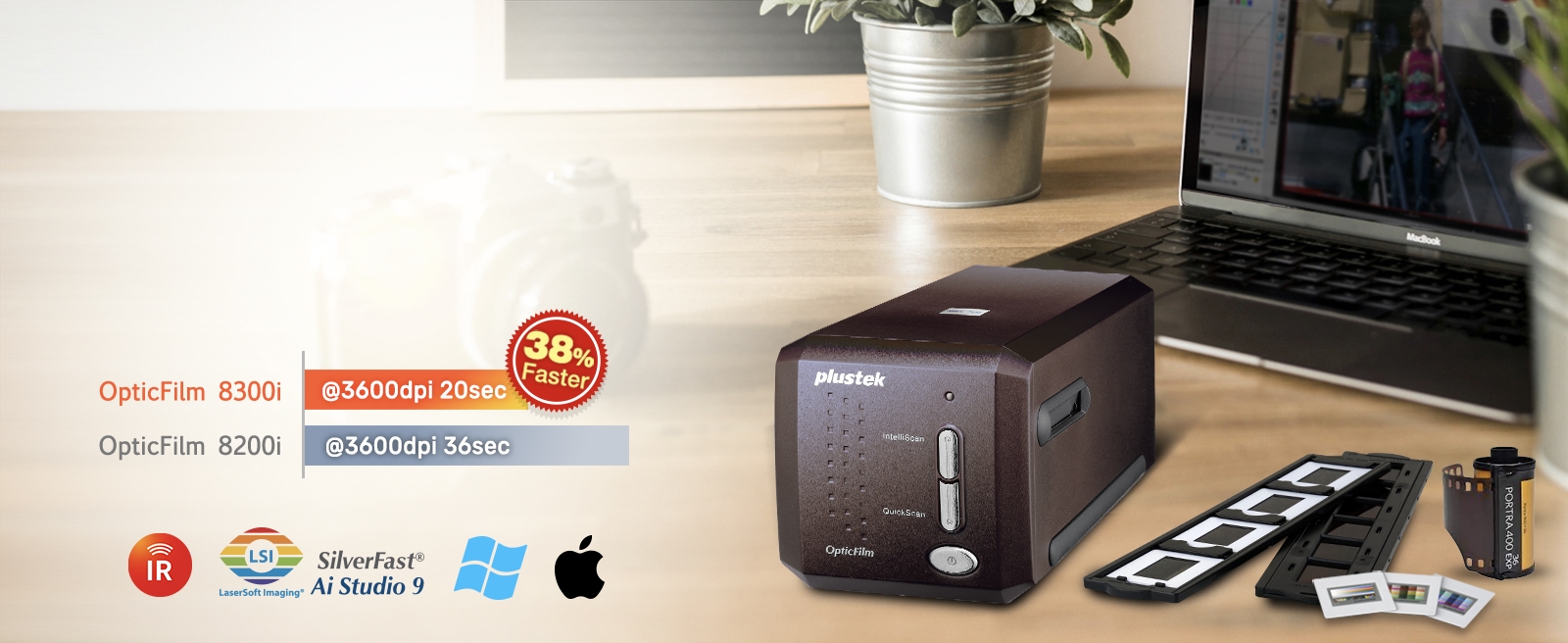 Plustek OpticFilm 8300i Ai High-Resolution Film Scanner | Plustek