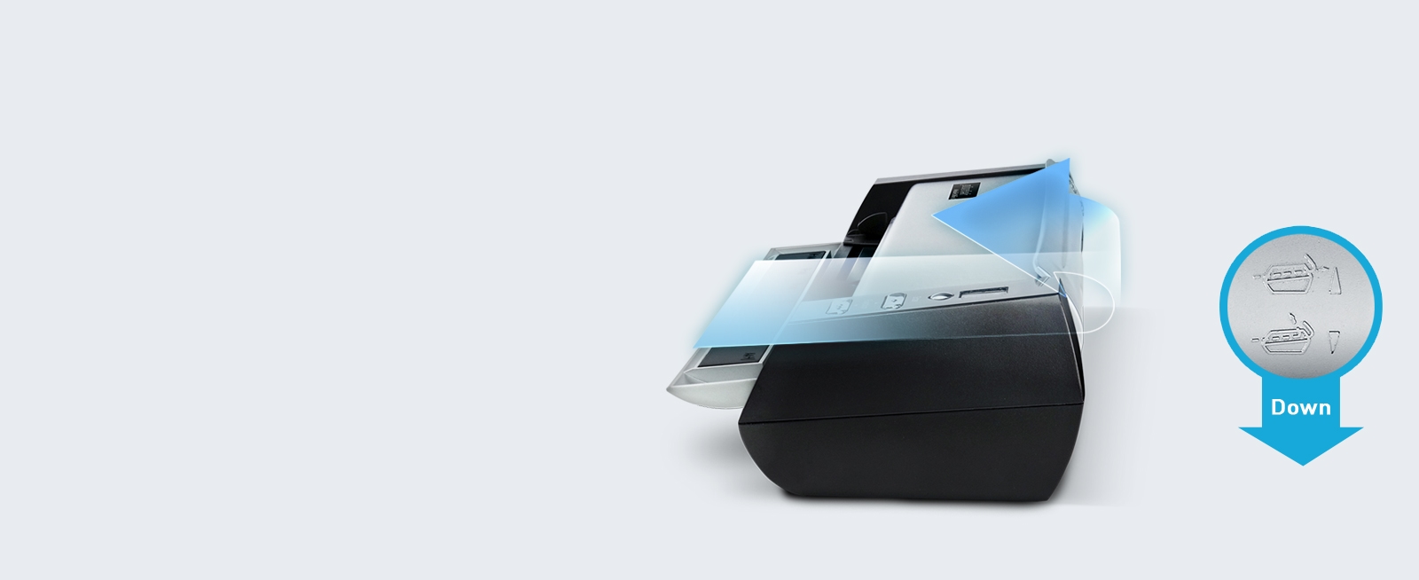 Eject documents out of the rear or top of the scanner.