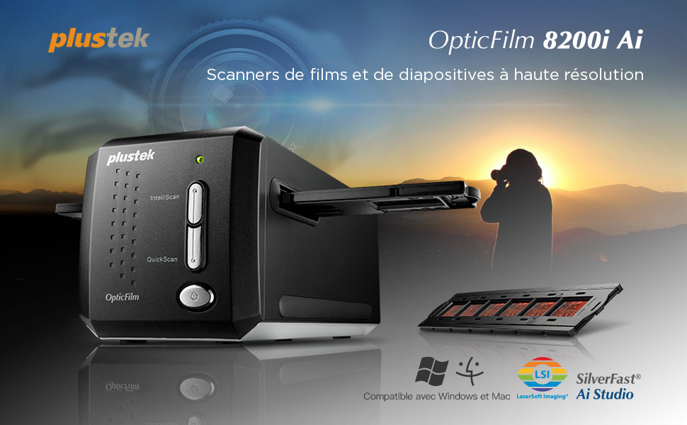 Scanner de diapositives/négatifs Plustek OpticFilm 8100