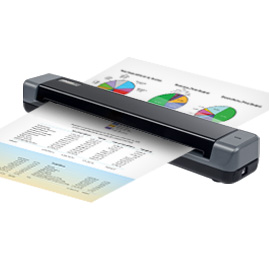 Scanner mobile alimenté par USB avec numérisation recto en couleur, en niveaux de gris ou en N/B.