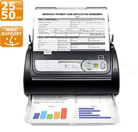 One click OCR to searchable PDF, scan speed up to 25ppm/50ipm with MAC support.