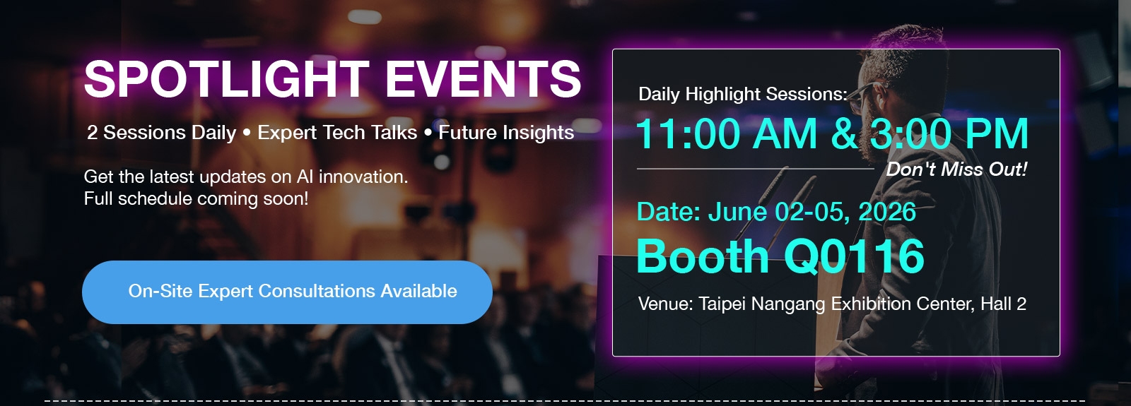 Plustek COMPUTEX Taipei 2026 event banner promoting expert talks, AI innovation sessions, Booth Q0116, and live consultations.
