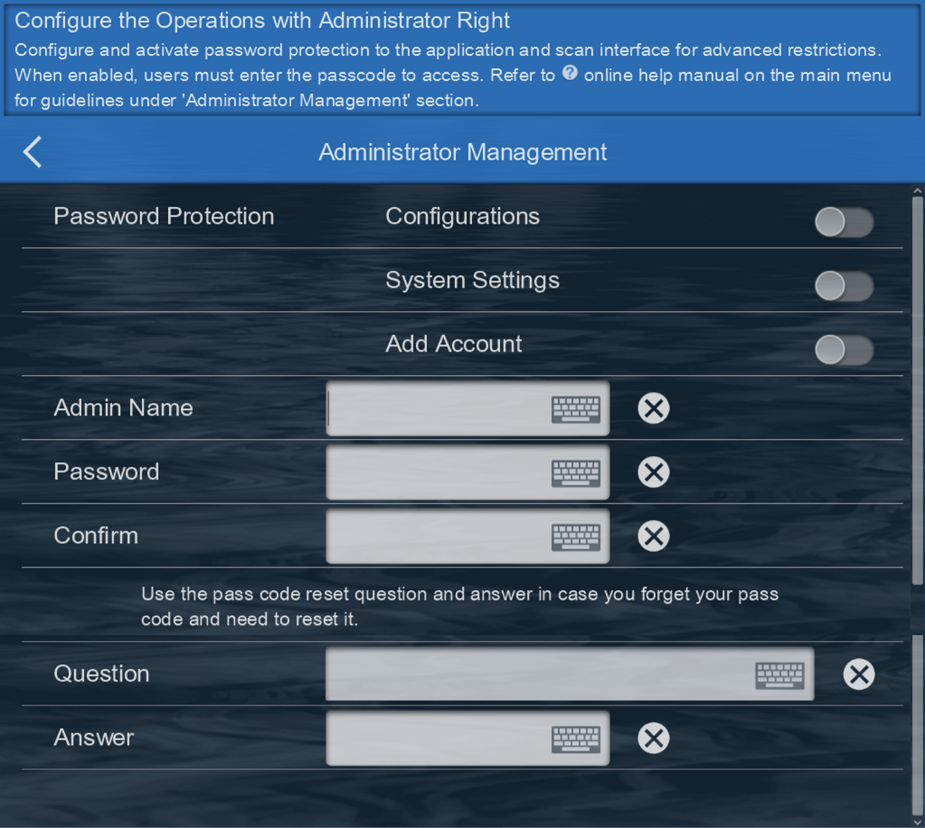 admin setting