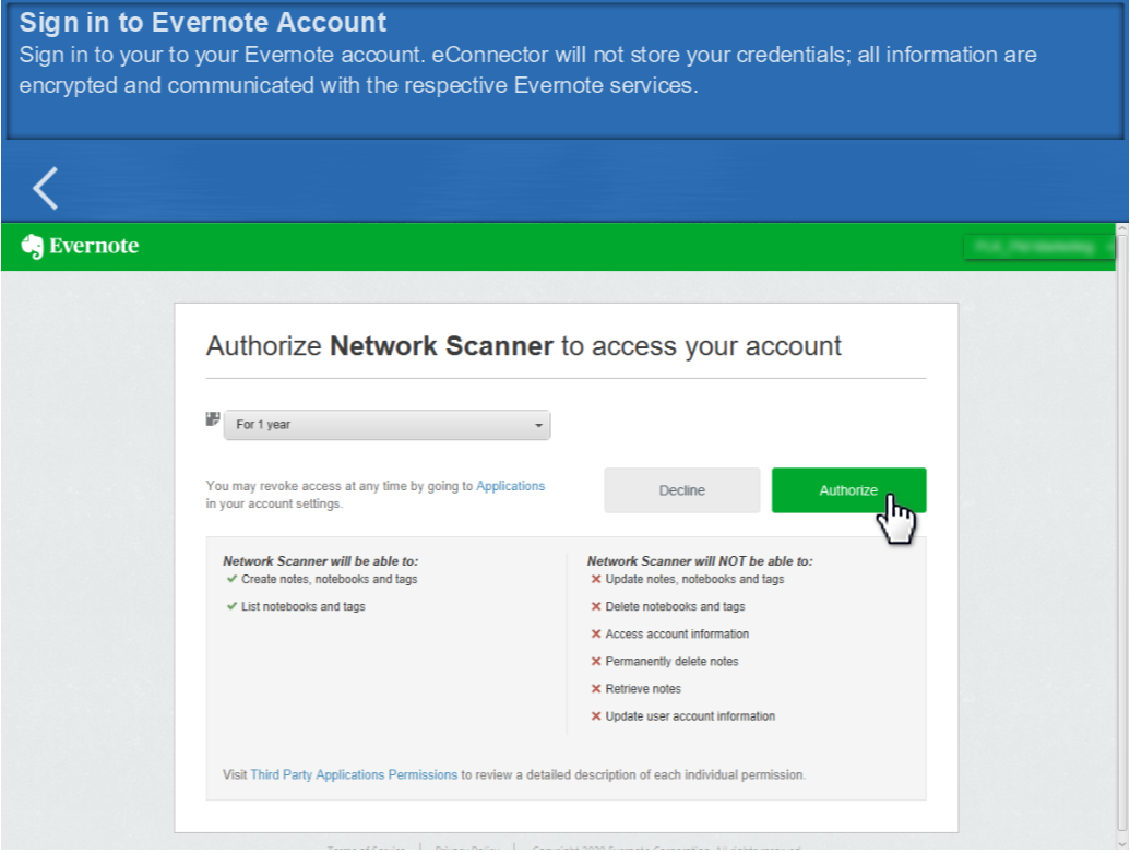 evernote allow access