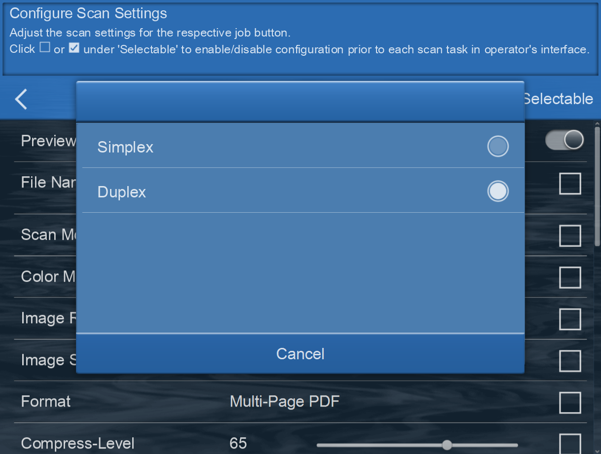 scan setting scan mode menu