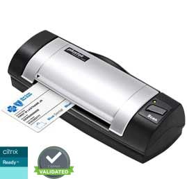 Duplex color scanner for A6 size documents, ideal for paper and cards.