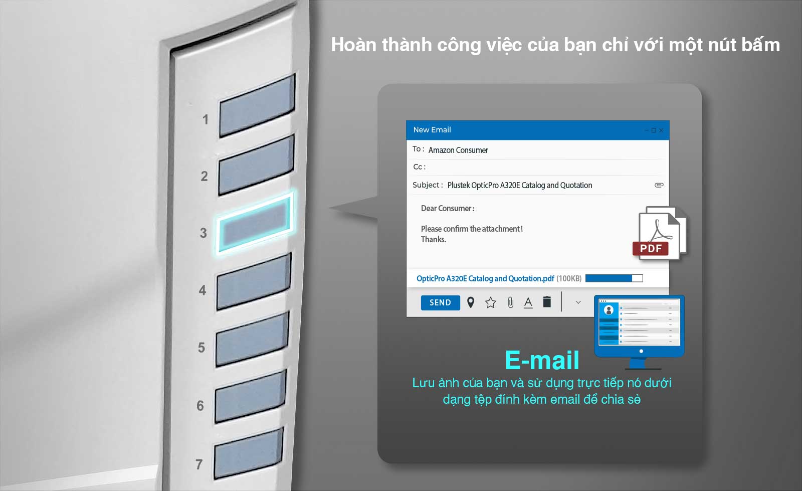 Nút email- Đính kèm hình ảnh đã quét của bạn trực tiếp vào microsoft outlook của bạn